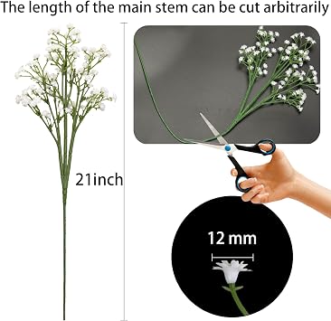 10PCS 21-inch Sturdy Artificial Babys Breath Flowers - Non-Shedding Design for Wedding/Home Decor, Realistic Faux Gypsophila with Reinforced Stem Base