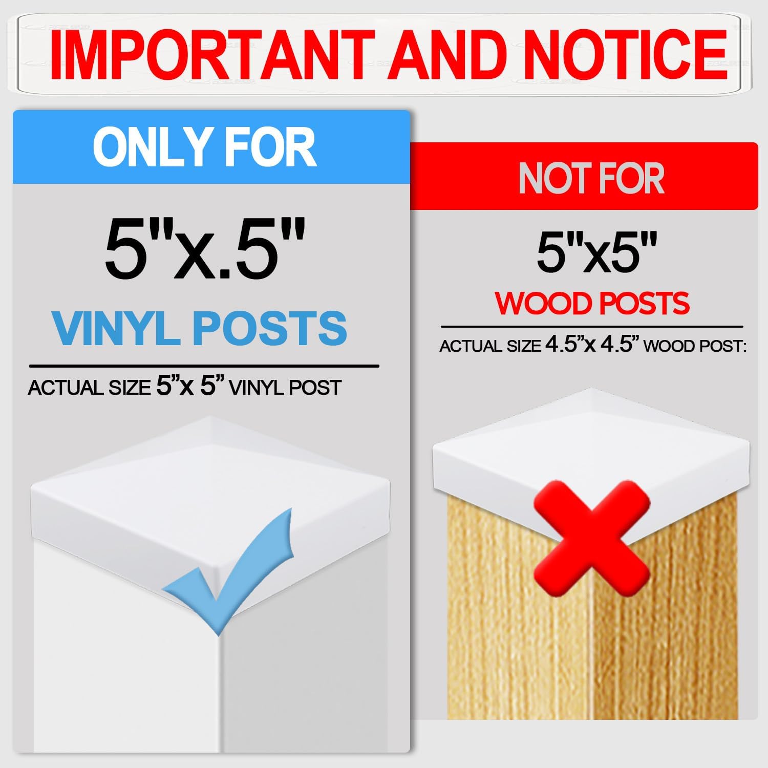 5x5 Vinyl Fence Post Caps, White PVC Decorative Pyramid for Actual 5"x5" Vinyl Fence and Deck – Not for Wood Post (6-Pack)