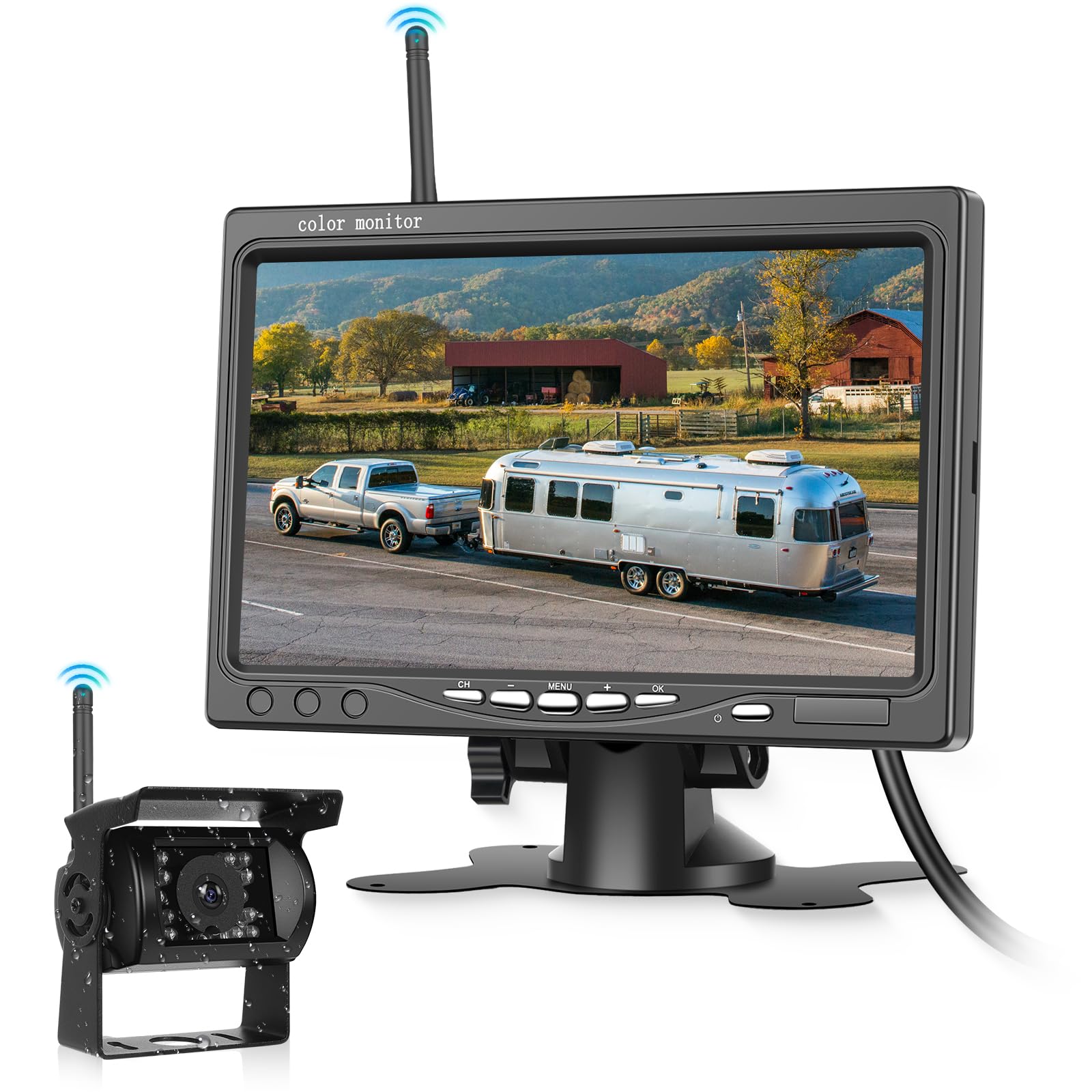 Camera de Recul sans Fil, Hodozzy HD 7 Pouces Camera Recul Kit, Vision Nocturne Camera de Recul pour Camping Car, Camion Caméra de Recul Voiture Ecran IP67 Étanche Moniteur pour Caravane, 12V-36V