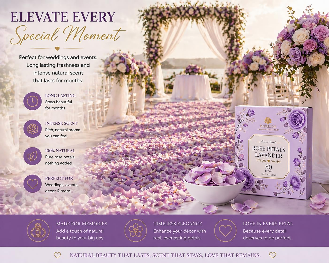 PETALUXE Freeze Dried Rose Petals Lavender, 100 Petals, 100% Natural, Premium Collection, for Decor, Beauty & Wellness