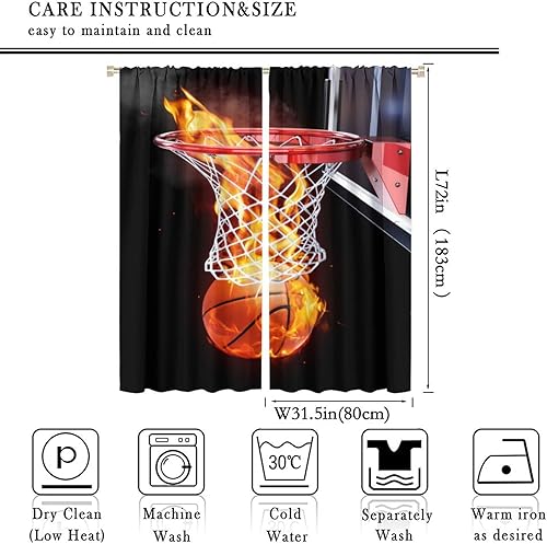 Vista 143 de Boys Sports Curtains Basketball Football Baseball Flame Pattern Printed Curtains Kids and Teenagers' Bedroom Living Room Blackout Curtains W42 * L54