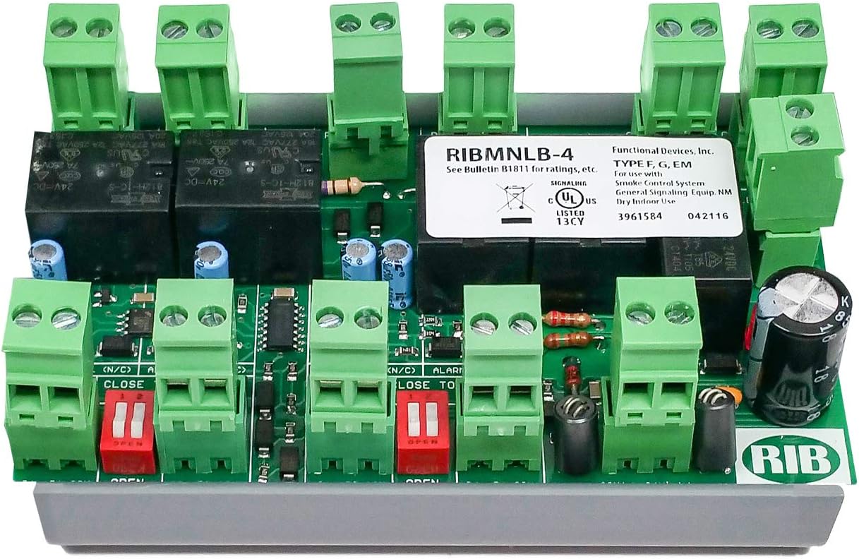 Functional Devices RIBMNLB-4 AHU Fan Safety Alarm and General Purpose Logic Circuit, 24 Vac/dc Power Input, 4 Alarm Inputs All with N/C Outputs, 2.75" Track Mount