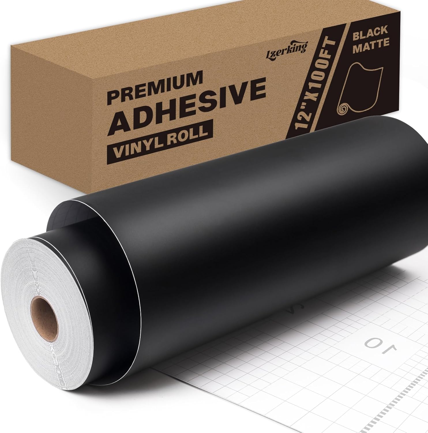 Lzerking Permanent Vinyl - 12" x100FT Black Matte Adhesive Vinyl Roll, Compatible with Cricut, Silhouette, Cameo, Craft Die Cutters, Scrapbooking