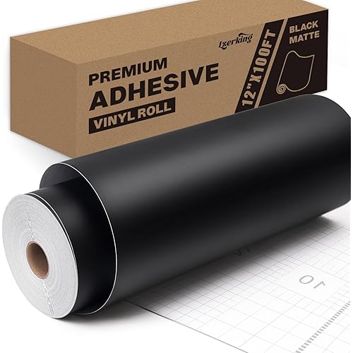 Lzerking Permanent Vinyl - 12" x100FT Black Matte Adhesive Vinyl Roll, Compatible with Cricut, Silhouette, Cameo, Craft Die Cutters, Scrapbooking