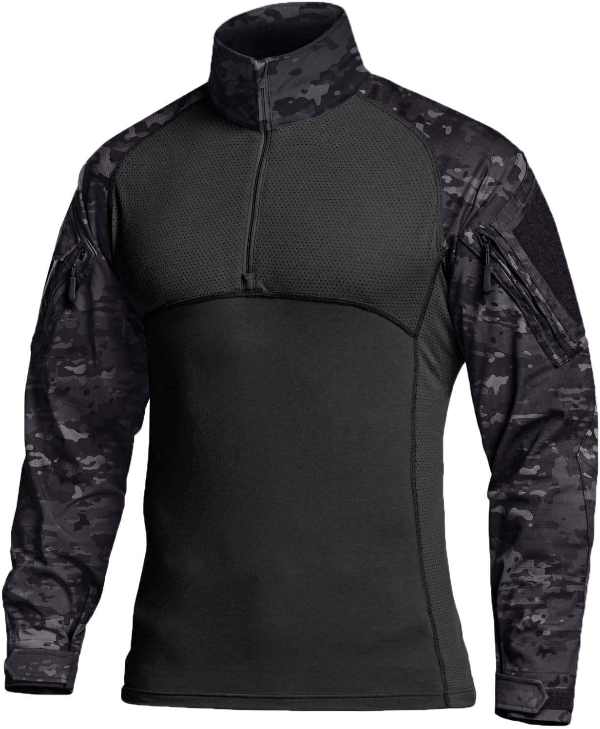CQR Men's Tactical Combat Shirt, 1/4 Zip Long Sleeve Breathable Military BDU Training Top for Shooting, Hunting, Range Use