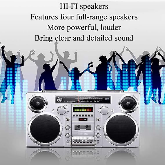 Bluetooth CD Player Retro Cassette Boombox With AM/FM Radio, SD Slots, Aux In, USB/SD Conversion, Headphone Jack - Portable Wireless Music Player for Home, Office, School, and Outdoor Use