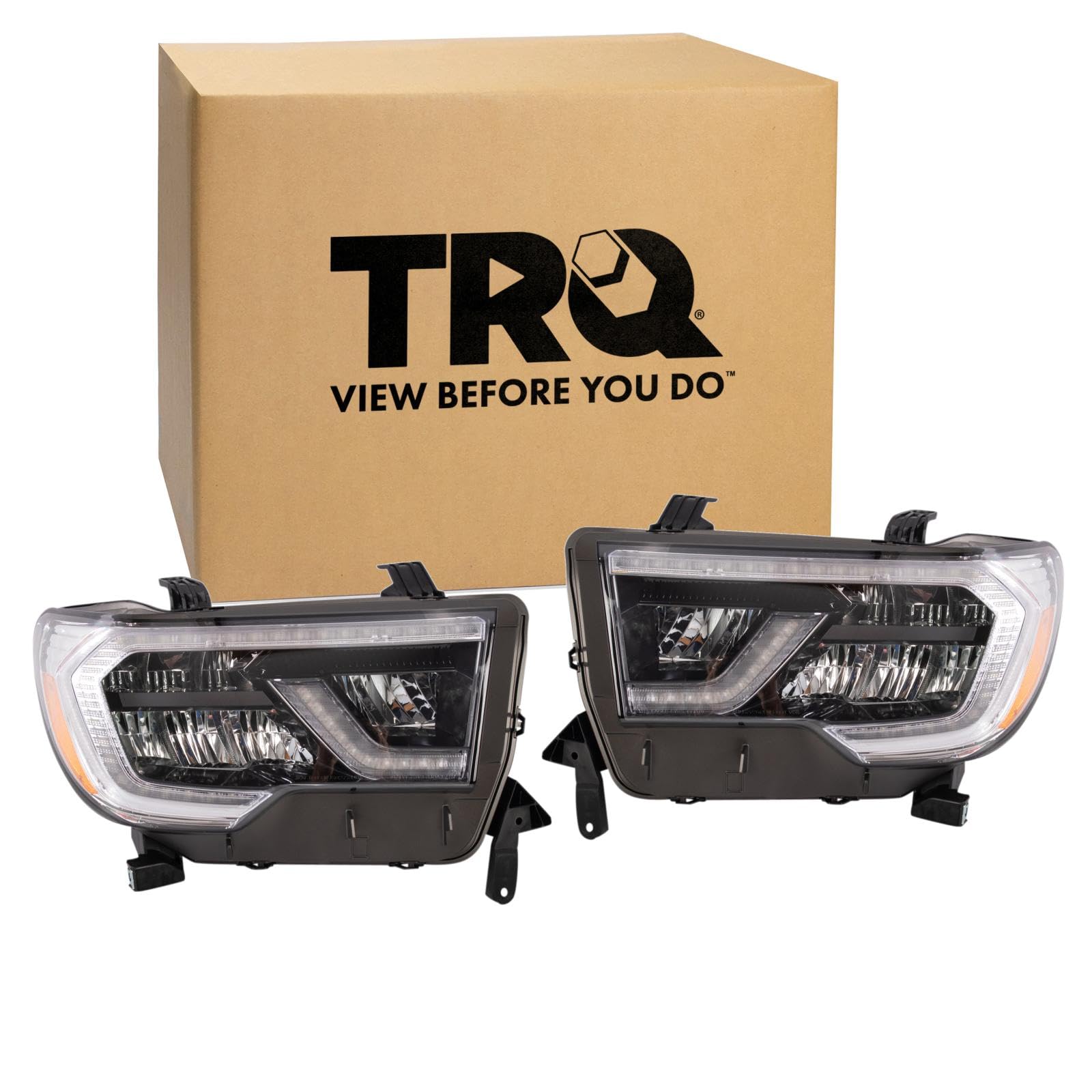 TRQ 2 Piece Headlight Assembly Set Driver &amp; Passenger Side Compatible with Toyota Sequoia Platinum 2018-2022 TO2502265 TO2503265 5113204AB 5113205AB 81110-0C190 811100C190 81150-0C150 811500C150