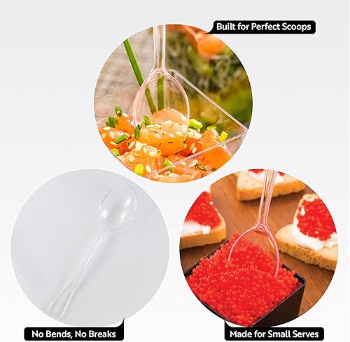 Vista 100 de Restaurantware Mini cucharas desechables de 4 pulgadas, 100 cucharas pequeñas desechables, par de alta resistencia con aperitivos o postres, Oro rosa