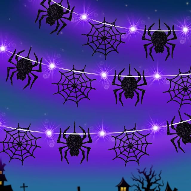 Halloween Lights with Spider and Spider Web Decor 9.8 Feet 30 LED Fairy Lights String 2 Modes Battery Halloween String Lights for Halloween Thanksgiving Garden Indoor Outdoor Decorations (Purple)
