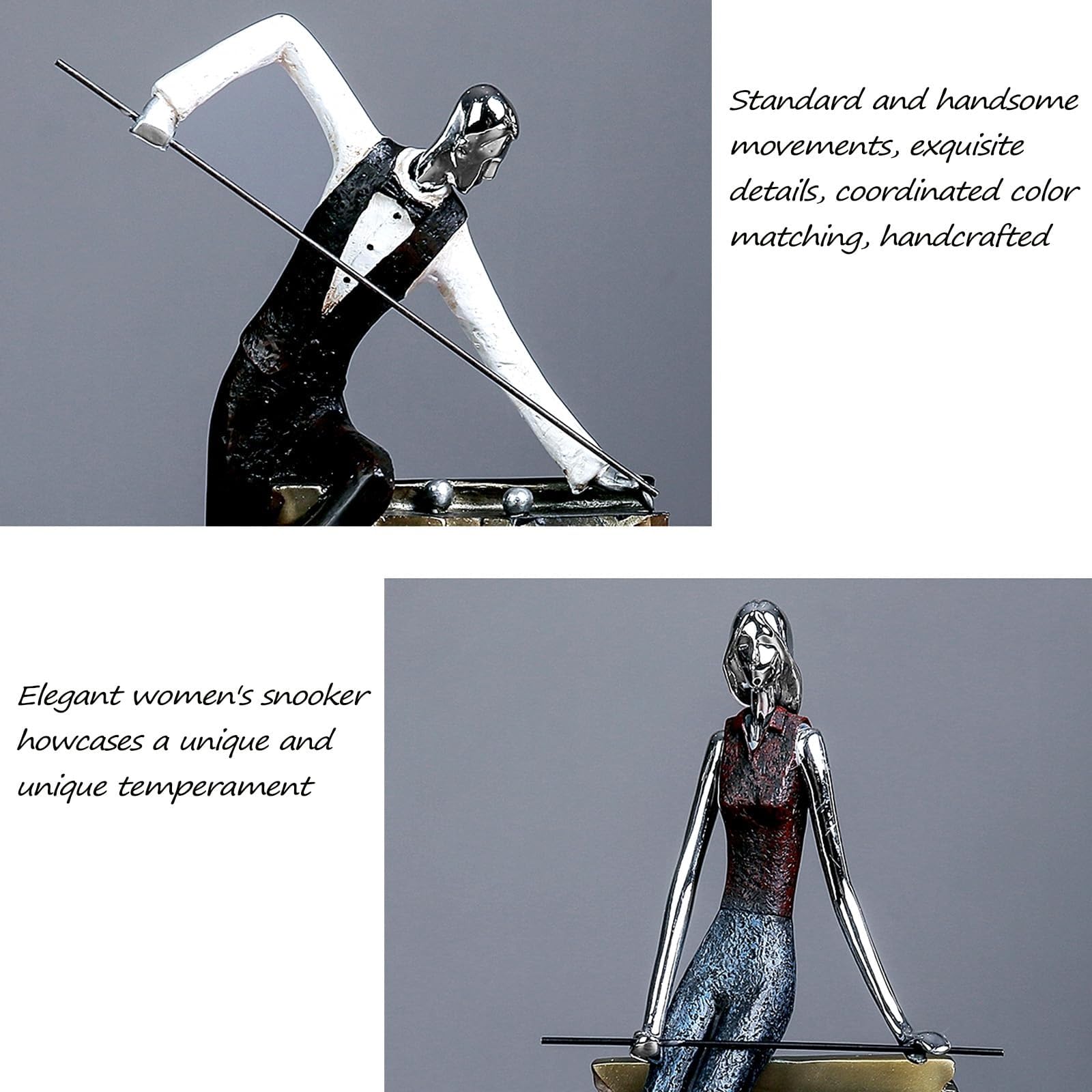 Zabawna statuetka artystyczna – bilard statuetki mężczyzny i kobiety, rzeźba gracza chłopców, dziewcząt, kreatywne figurki snookera, dekoracja domu, figurka artystyczna dekoracja biurka (A)
