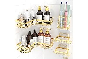 Gold Corner Shower Caddy: Space-Saving Bathroom Organizer with Adhesive Shelves