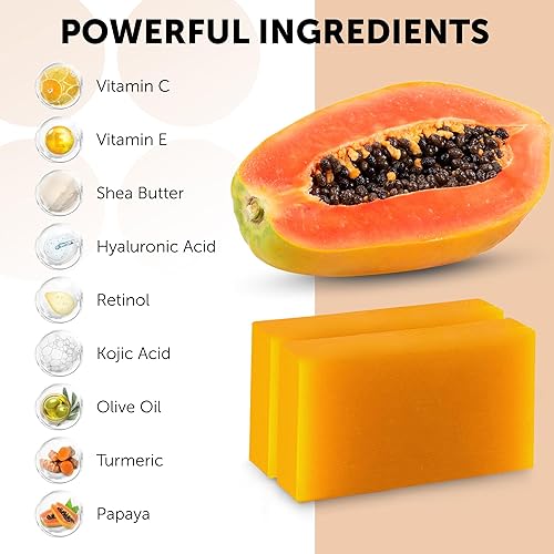 Miniatura 6 de VALITIC Barra de jabón de ácido kójico de papaya y cúrcuma, corrector de manchas oscuras, barra limpiadora para el cuidado de la piel, infundida con