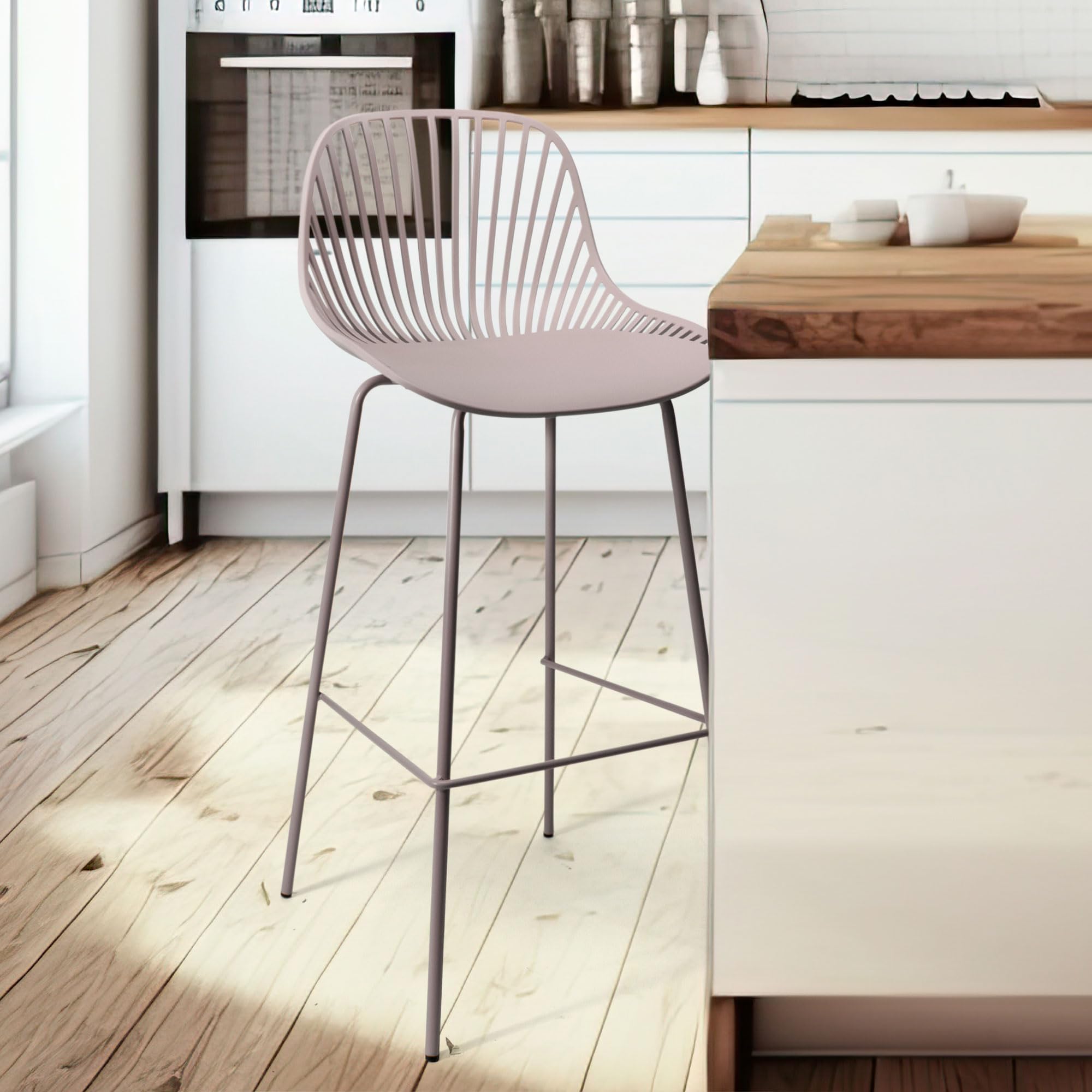 THE SECRET HOME - Taburete Alto de Polipropileno y Metal - Alto. 103 cm x Largo. 48 cm - Asiento Extra para el Hogar - Ideal para Cocina, Salon - Color French Taupe
