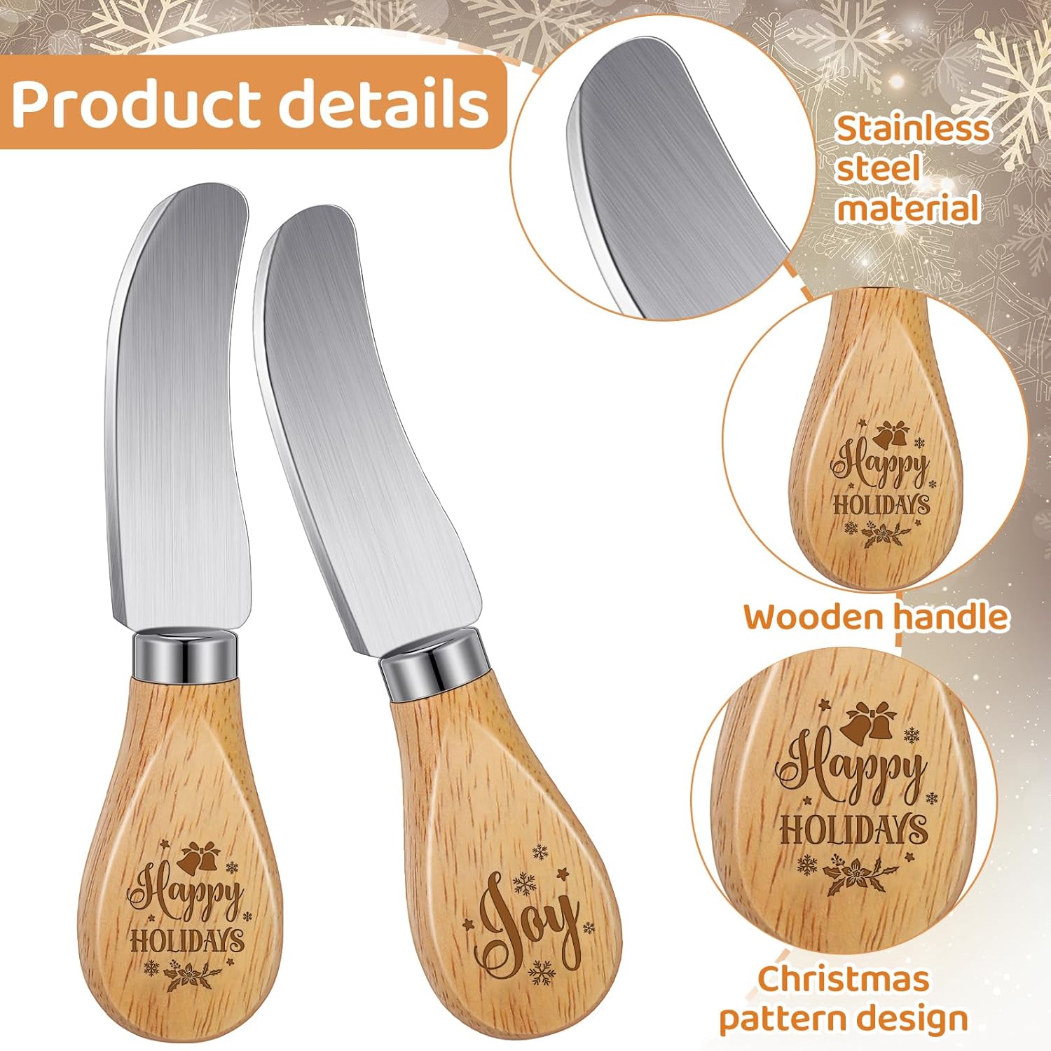Teenyyou 10 Pcs Christmas Cheese Spreader Knives 5.1 Inch Stainless Steel Butter Spreader Knives with Wooden Handle for Christmas Decoration Charcuterie Board Cheese Condiments