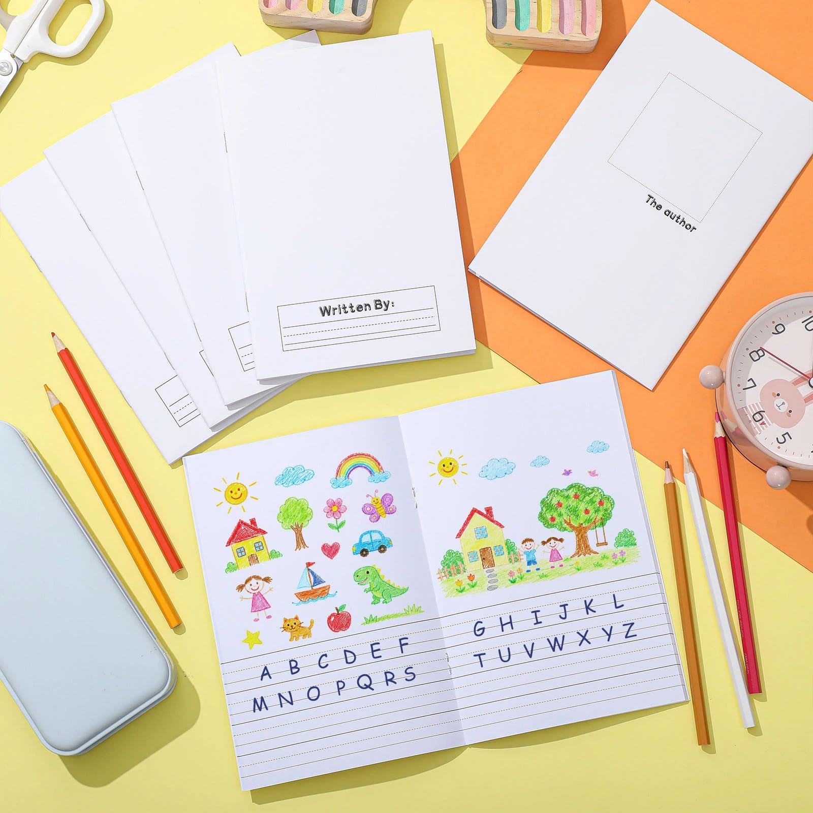 Henoyso 24 quaderni per composizione primaria K-2 da 14 x 21,3 cm, taccuino per forniture per bambini, libro di scrittura vuoto per bambini, diario da 60 pagine (bianco)