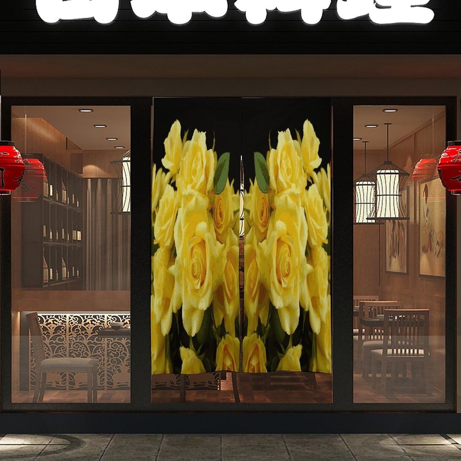 Yellow Rose Door Curtain Printed Doorway Noren Japanese Style Doorway Room Divider Curtains for Privacy Partition Divider Kitchen Home Decorations Wall Hanging