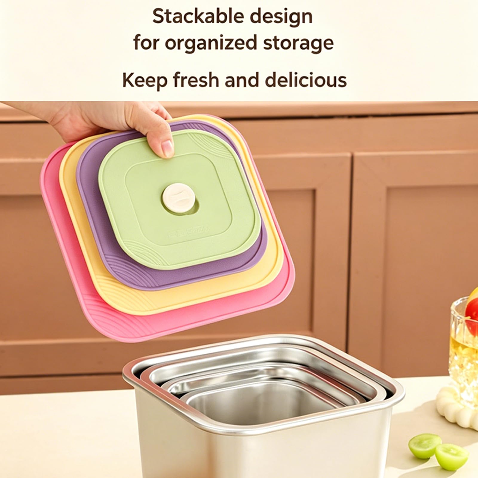 Set scatole per la Preparazione dei pasti, contenitori per Alimenti in Acciaio Inossidabile da 4 con coperchi per l ' organizzazione del Frigorifero a casa Scatola per Alimenti per Pranzo