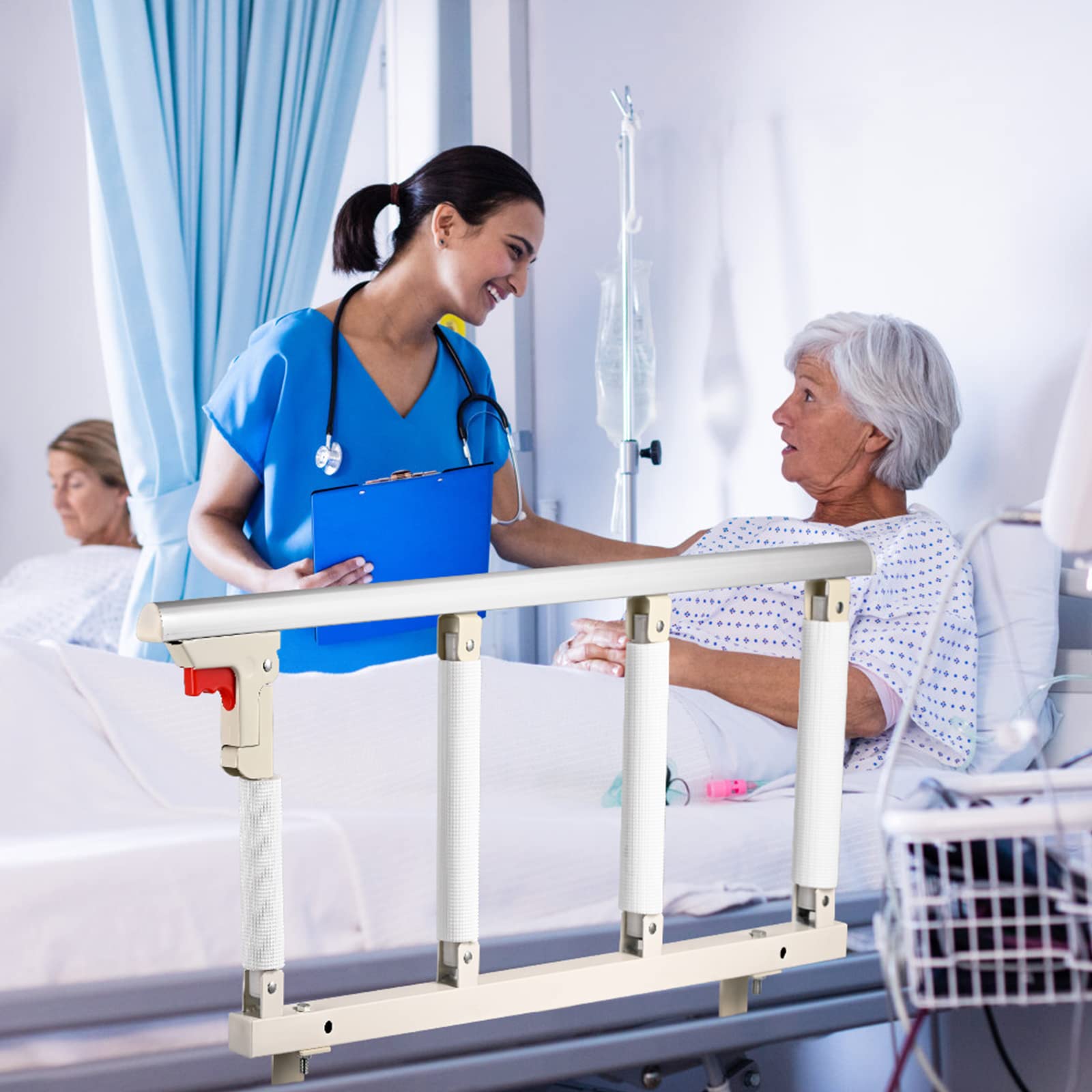 Sponda da letto per anziani, 94 x 40 cm Sponda anticaduta pieghevole, barriera di sicurezza con maniglia di supporto per anziani, adulti con disabilità e pazienti ospedalieri