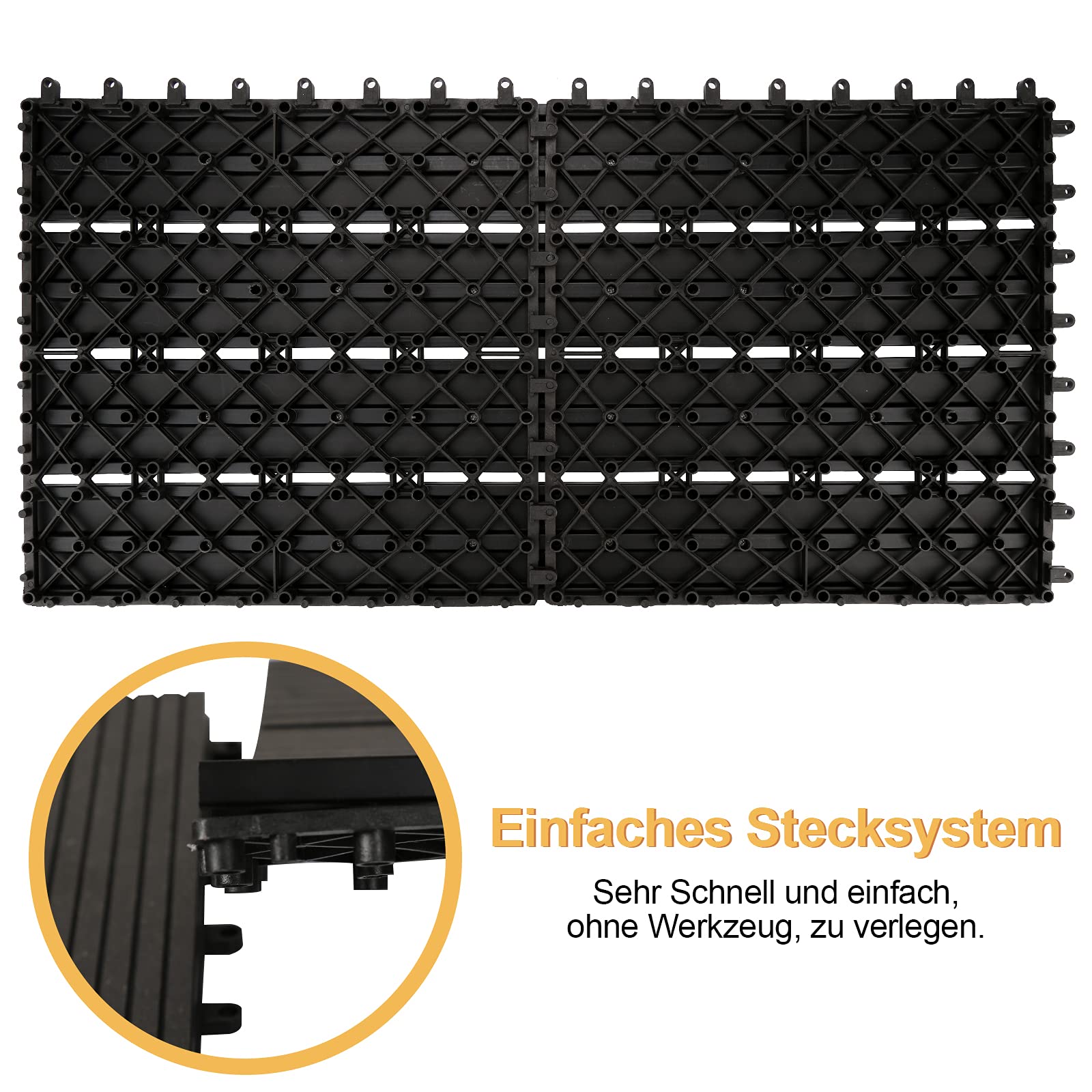 Terrassenfliesen Holzfliesen Balkon Bodenbelag 5m² Bodenplatten mit Drainage und Klicksystem, für Fliesen Innen Außen Garten, 30 Stück, 30x60x2 cm, Grau