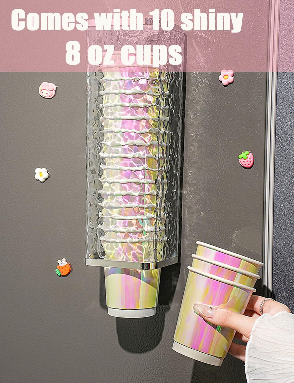 Wall Mount Paper Cup Dispenser, Pull Type Cup Holder Fit 3oz - 5oz Disposable Paper and Plastic Cups, Bathroom Cup Dispenser for Home Hospital Office Gym (Transparent Gray Water Ripples)