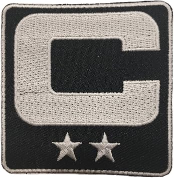 Black & White Color Rush Captain C Patch (2 White Stars) Limited Edition Iron On for Jersey Football, Baseball, Soccer, Hockey, Lacrosse, Basketball
