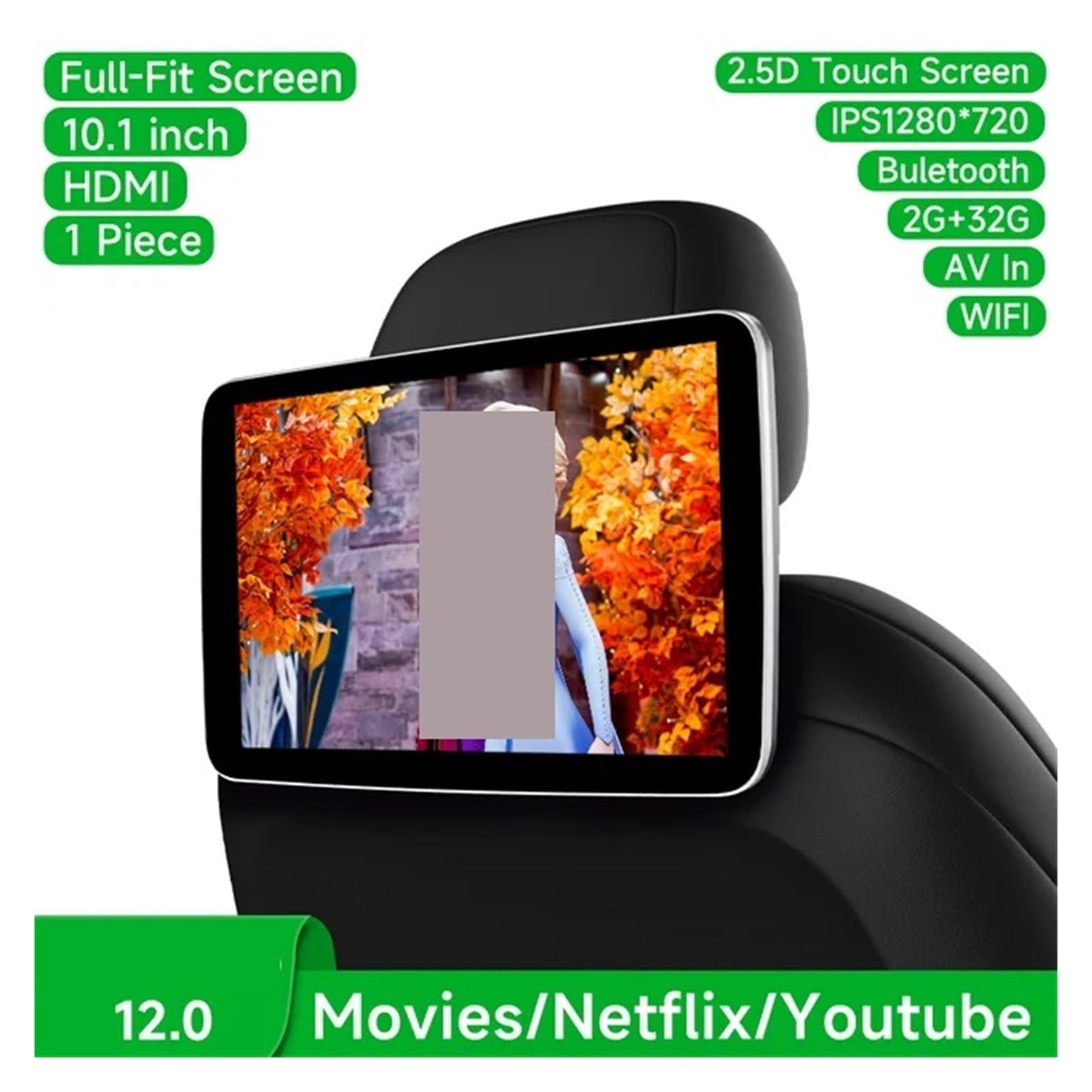 Monitor De Reposacabezas con Pantalla Táctil IPS For Asiento Trasero Coche, Reproductor For, WiFi, Vídeo, Música, FM, Bluetooth FáCil Instalación para Viajes(1 pc HDMI A4)