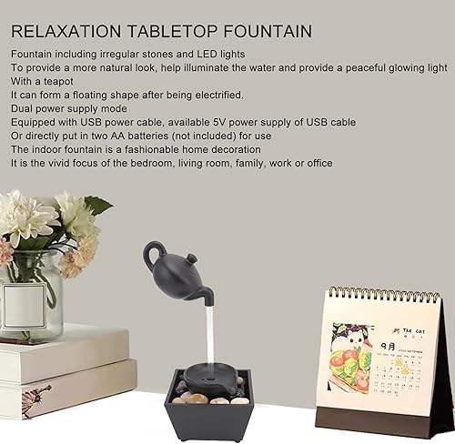 Miniatura 4 de Fuente de escritorio, tetera flotante, fuente de agua USB de 5 V, alimentada por batería, fuente de mesa para decoración de oficina y dormitorio