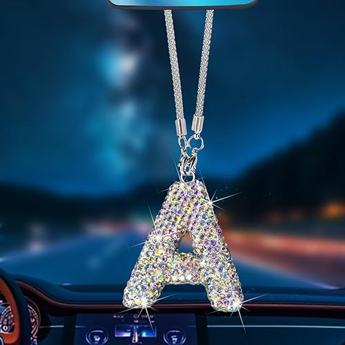 Colgante de cristal brillante en forma de A, accesorios de automóvil para mujer, accesorios de espejo retrovisor con diamantes de imitación,