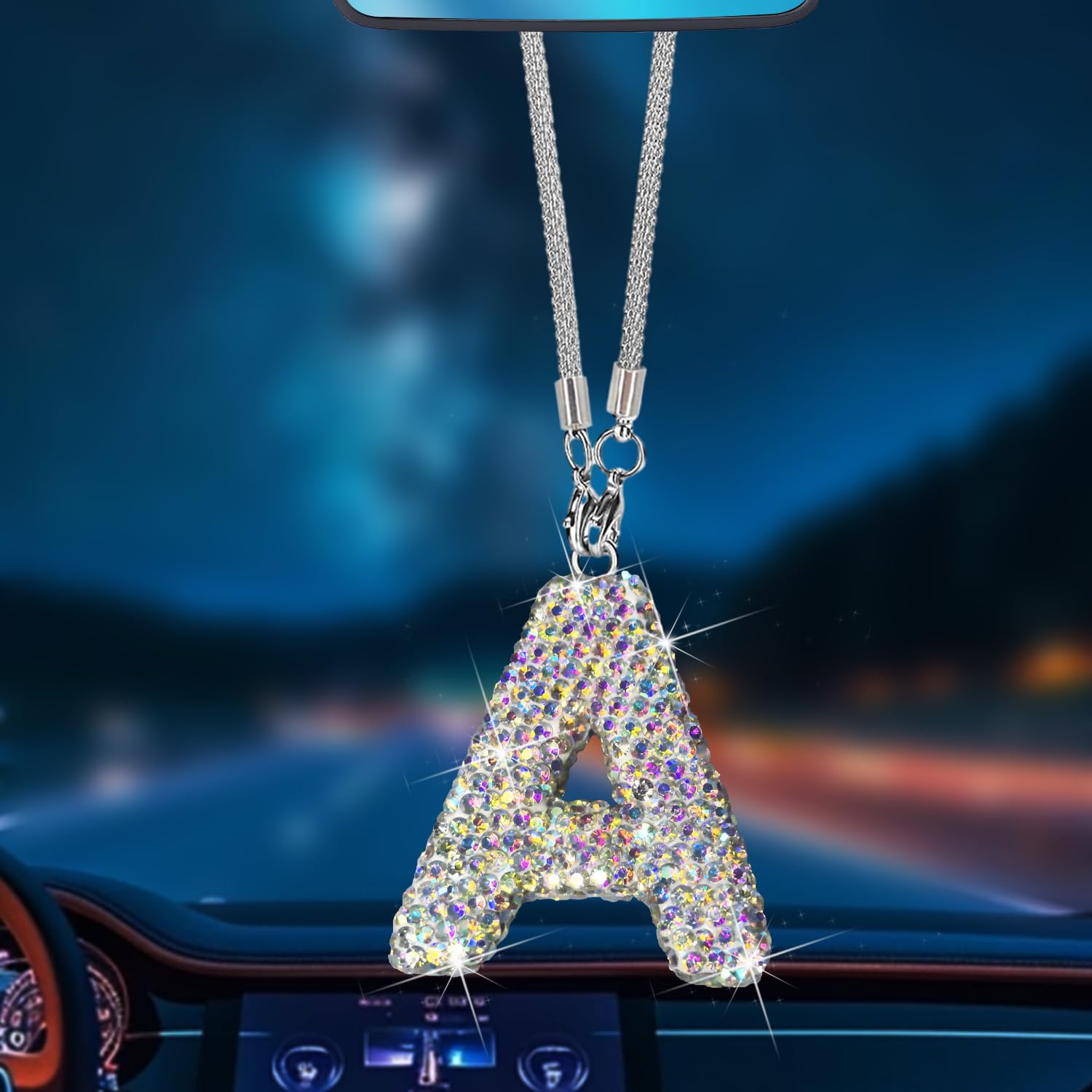 A Shape Bling Crystal Pendant Car Accessories for Women Hanging Cute Rhinestone Rear View Mirror Accessories Charm Interior