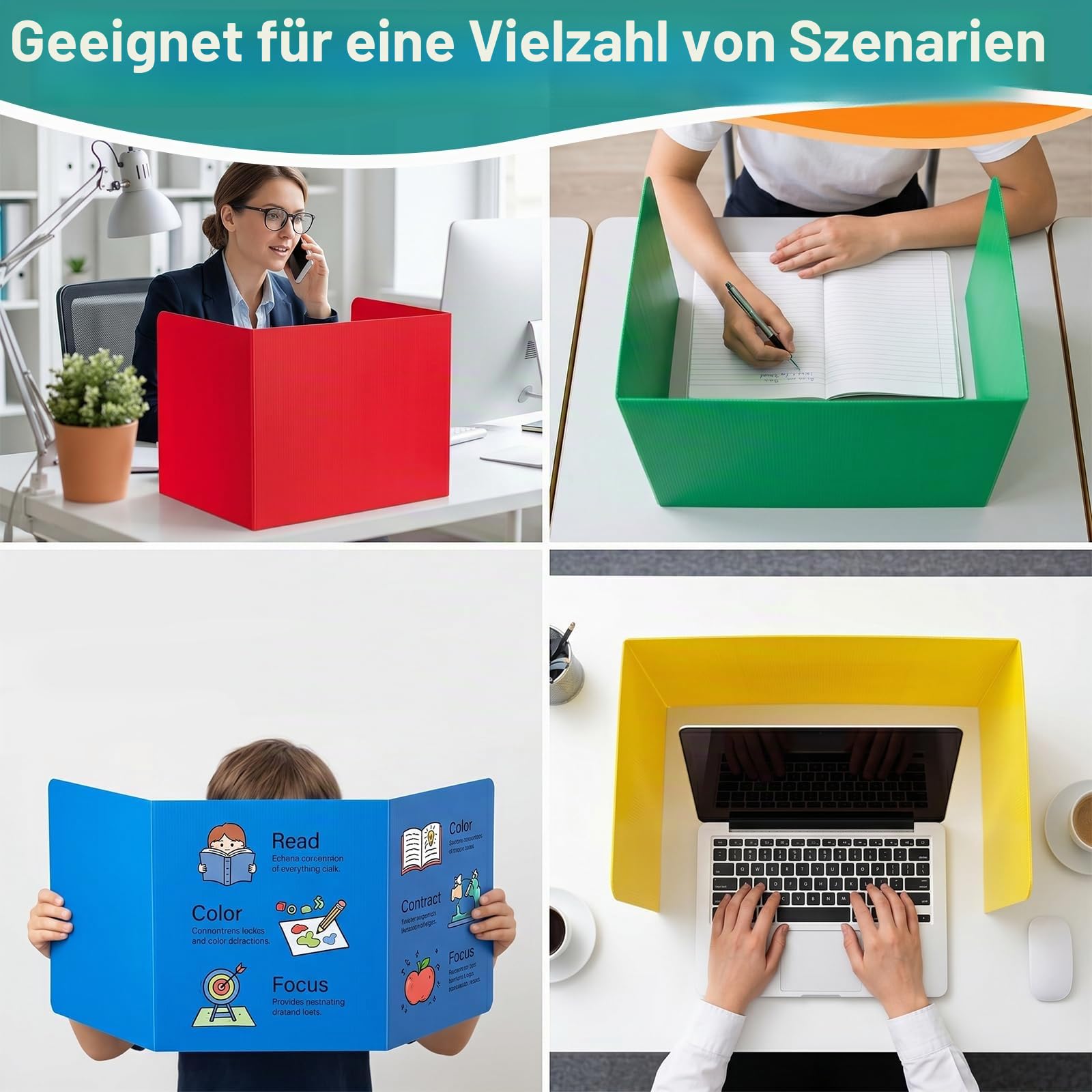 6 Stück Trennwand Schreibtisch Faltbar Sichtschutz Schreibtisch mit 8 Namensschilder, Farbig U-förmiger Tischtrennwand Sichtschutztafeln wasserdichte Schreibtischteiler für Schüler Büro Bibliothek