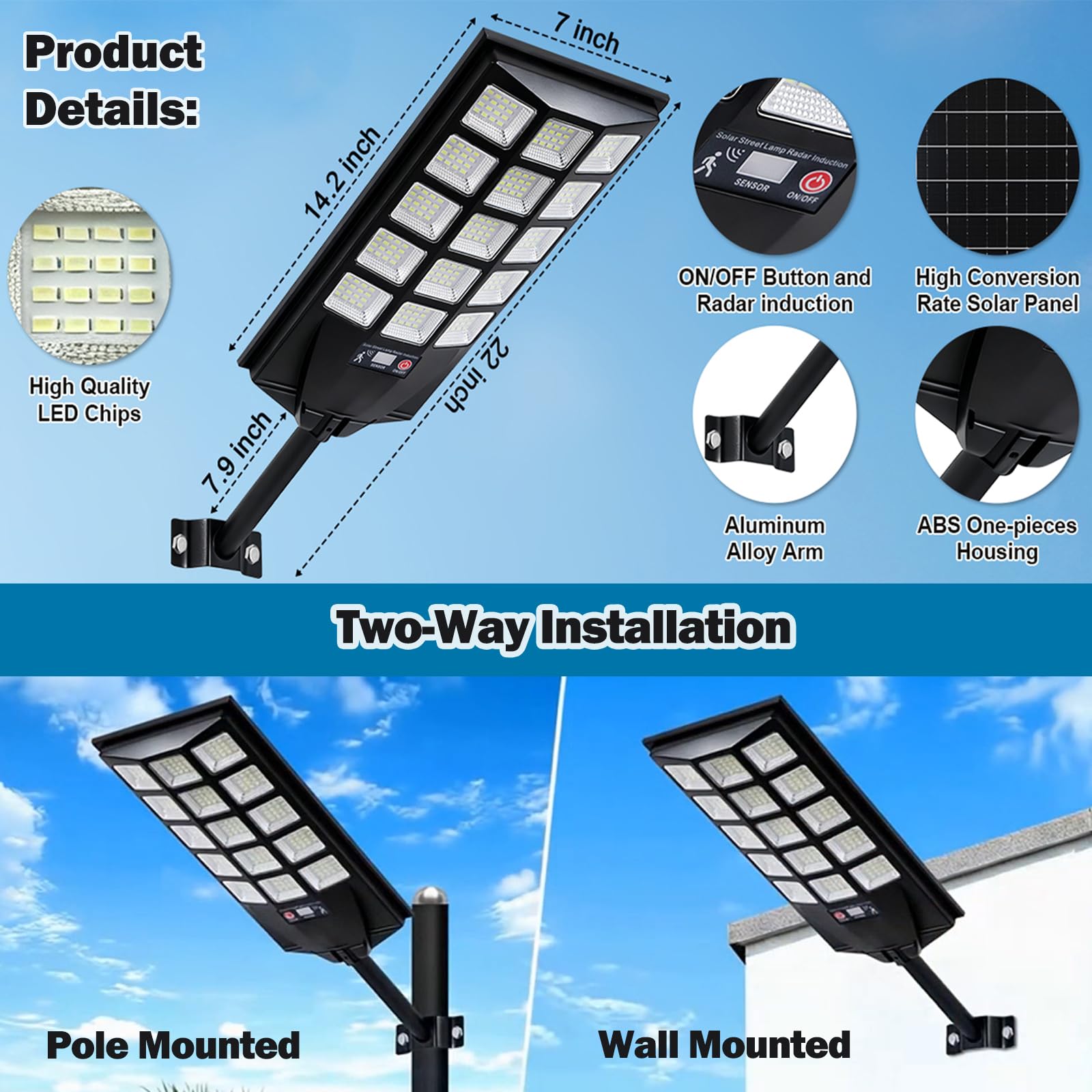 Jercoda Solar-Straßenlaternen für den Außenbereich, 6500 K LED-Flutlichter mit Bewegungsmelder, Sicherheitslichter von Dämmerung bis Morgendämmerung mit Fernbedienung, wasserdichte solarbetriebene