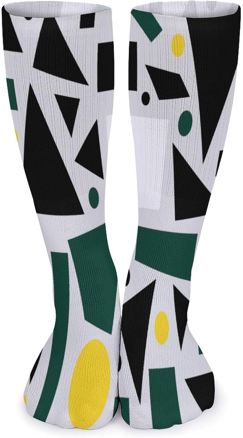 Dense Contrasting Geometry Crew Socks High Stocking Thermal Socks | Tube Socks-Breathable-Moisture-Soft-wicking for Hospital Pilates Yoga for women men Grippy for office and daily walking