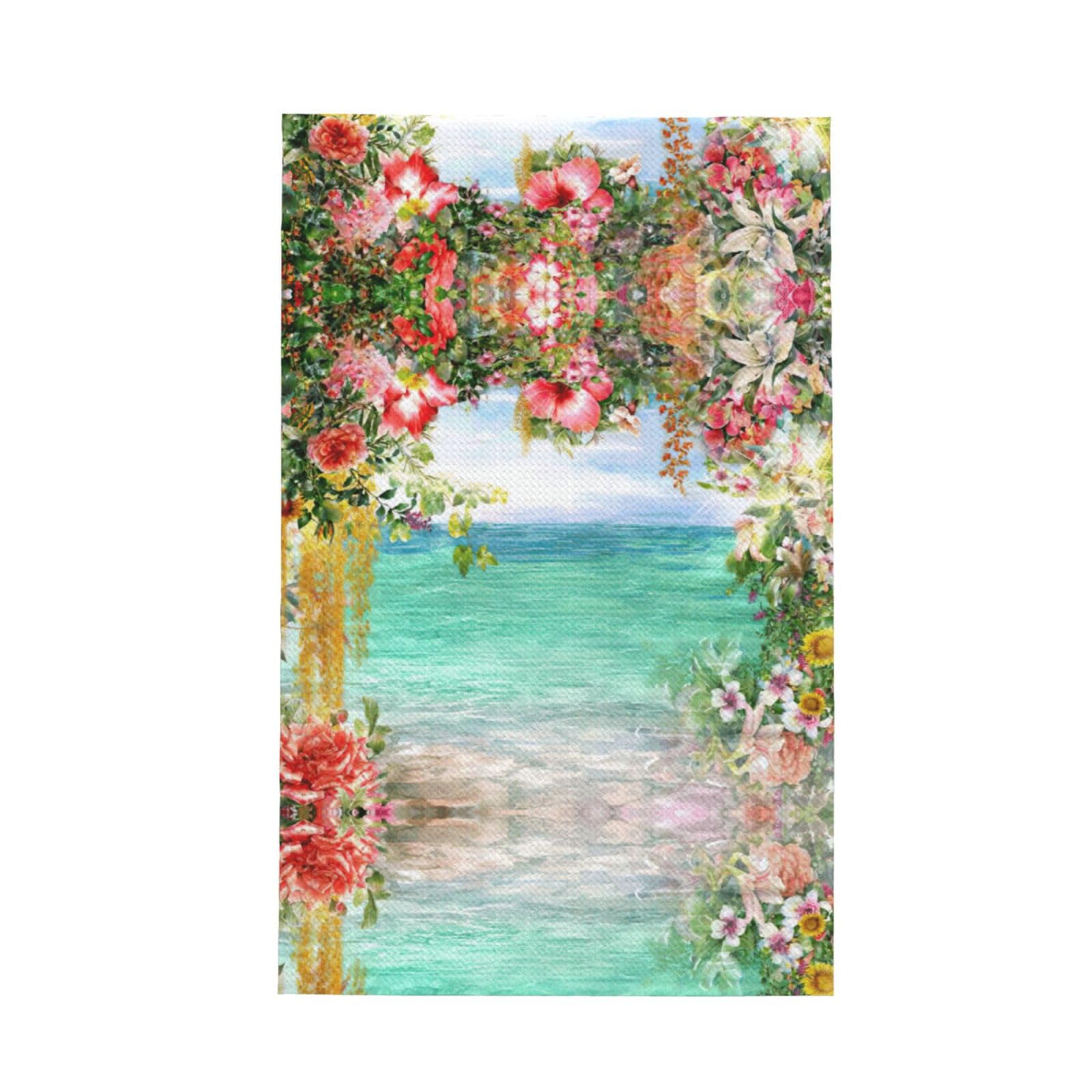 Xxahnbm Black Flower Sea Rose Lily Print Waffle Kitchen Towel,Absorbent Hand Towel