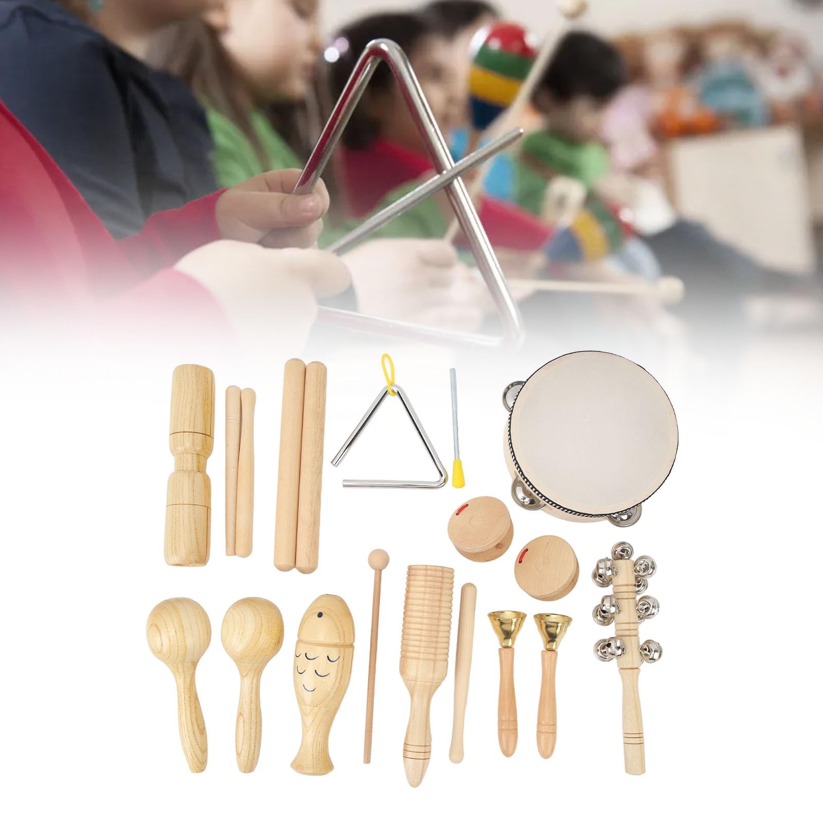 Ensemble D'Instruments à Percussion Musicale en Bois et Acier Inoxydable, 10 Pièces, Instruments de Musique pour Tout-Petits