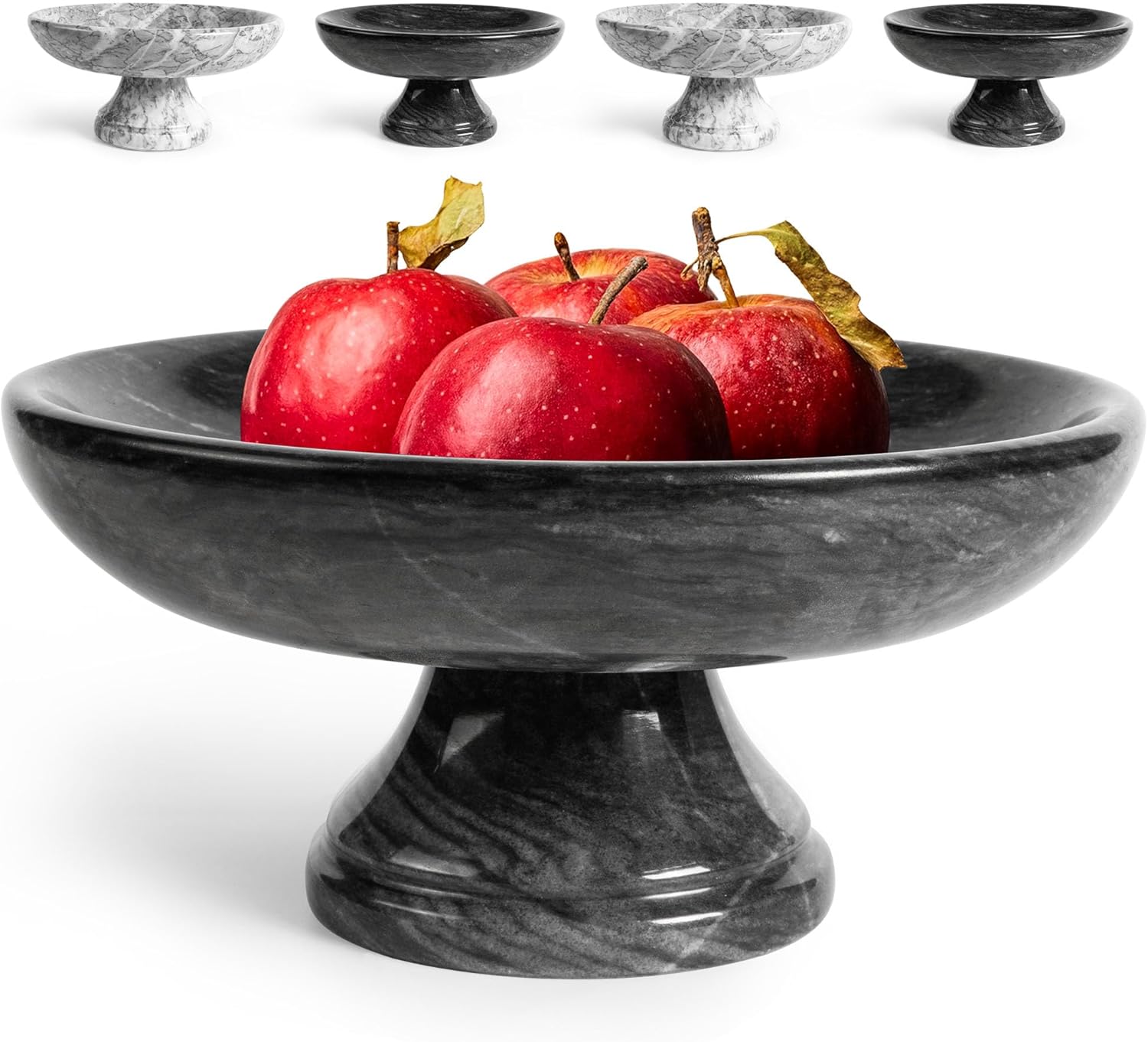 Black Marble Fruit Bowl with Anti-Slip Pads, Decorative Footed Marble Bowl for Kitchen Countertop & Dining Table Centerpiece, Large Decorative Bowl, Black, 9.8 in