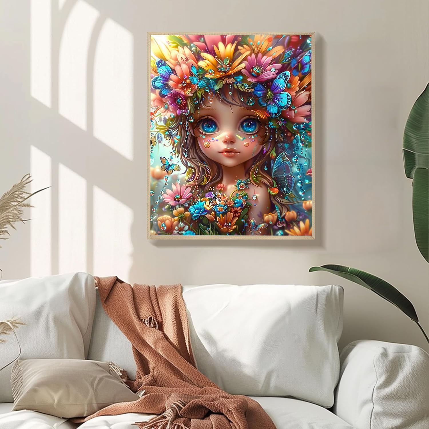 Girl Surrounded by Flowers and Butterflies Paint by Numbers Kit for Adults DIY Acrylic Painting by Number Beautiful Girl Digital Oil Painting on Canvas Perfect for Gift with Frame(16x20inch)