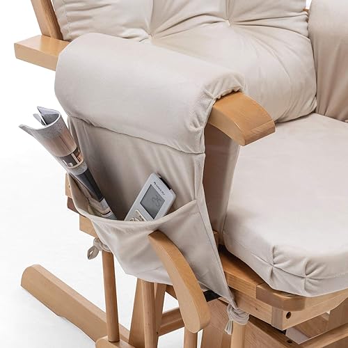 Miniatura 8 de Paddie Glider Rocker - Cojines de repuesto de terciopelo con almacenamiento, juego de cojines para silla mecedora con lazos, 5 unidades, color beige