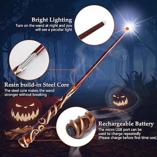 Miniatura 2 de ChampWe Varita mágica iluminadora recargable para niños, colección de brujas, accesorios de cosplay con libro de hechizos y caja de regalo (vid)