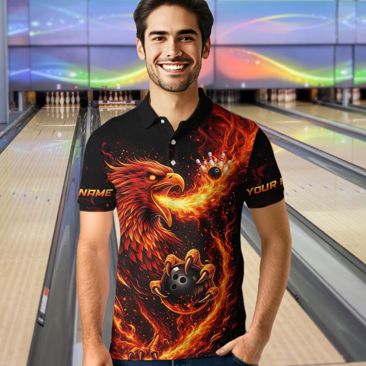 Flaming Eagle Bowling Shirts for Team Men Women Flame Bowling Jersey Custom Bowling Polo & Quarter Zip Bowling Shirt