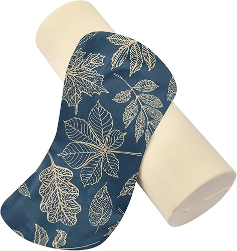 Miniatura 2 de KLL Almohada cilíndrica decorativa cilíndrica con cremallera y hojas de otoño doradas sobre azul, tamaño Queen, rollo cervical, almohada cilíndrica,
