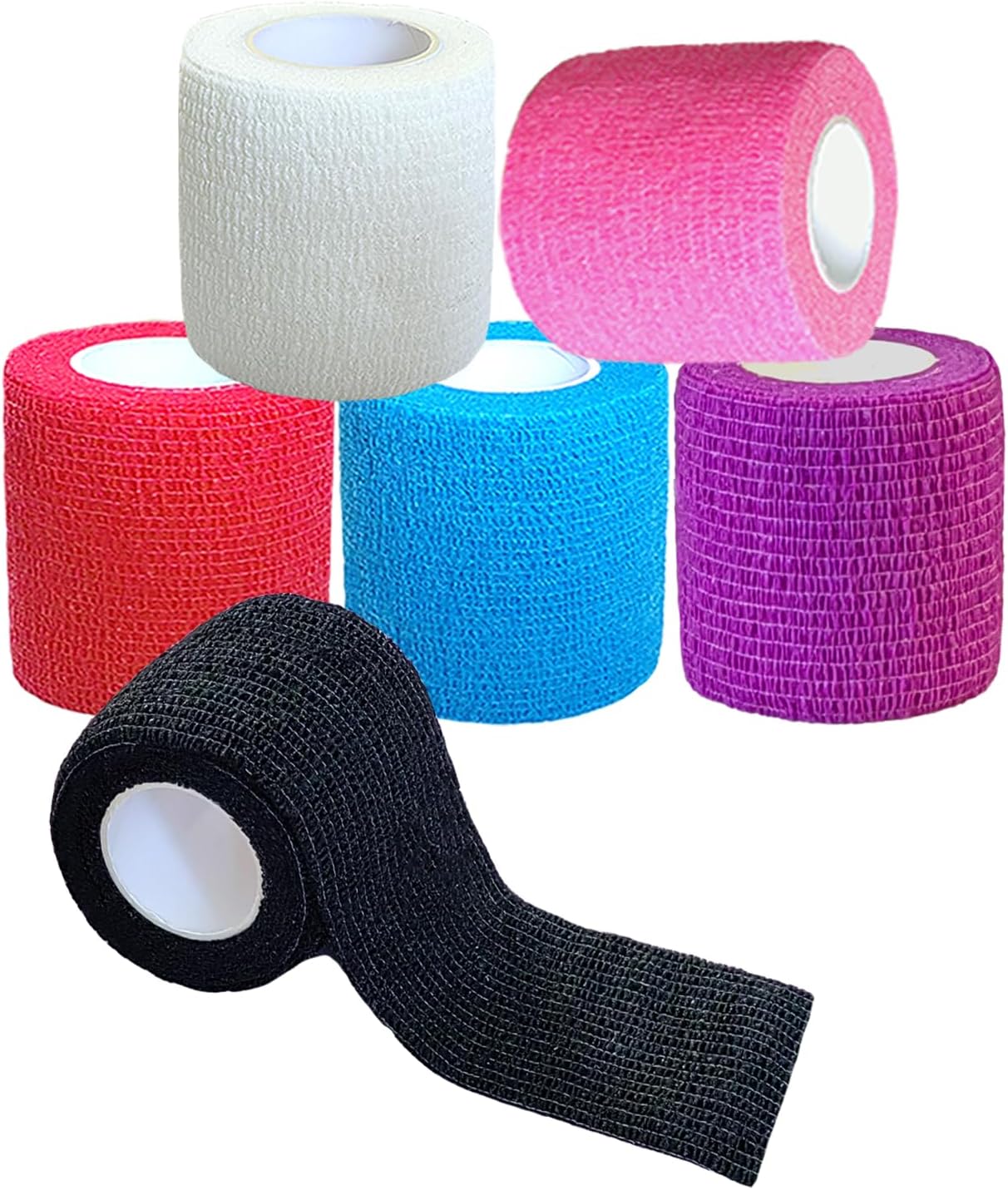 Hysiwen 6 Pack 2" x 5 Yards Self Adhesive Bandage Breathable Cohesive Wrap Self Adherent Vet Tape Self Stick Bandage Wrap for Wrist, Ankle(Multi Colors)