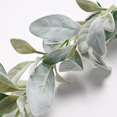 Miniatura 5 de Guirnalda de orejas de cordero, 6 pies, guirnalda de orejas de corderos flocados, hojas de vegetación sintética, vides para boda, hogar, fiesta,