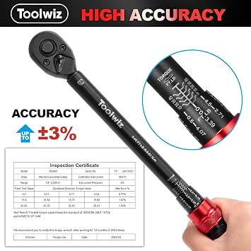 Toolwiz 3/8-Inch Drive Click Torque Wrench 5-45 Ft-Lb/6.8-61 Nm