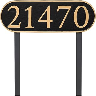 Address Number Store, Powder Coated Aluminum Horizontal Oblong Economy Series Address Plaque with Lawn Stakes, Serif Font, Holds up to 5 Characters