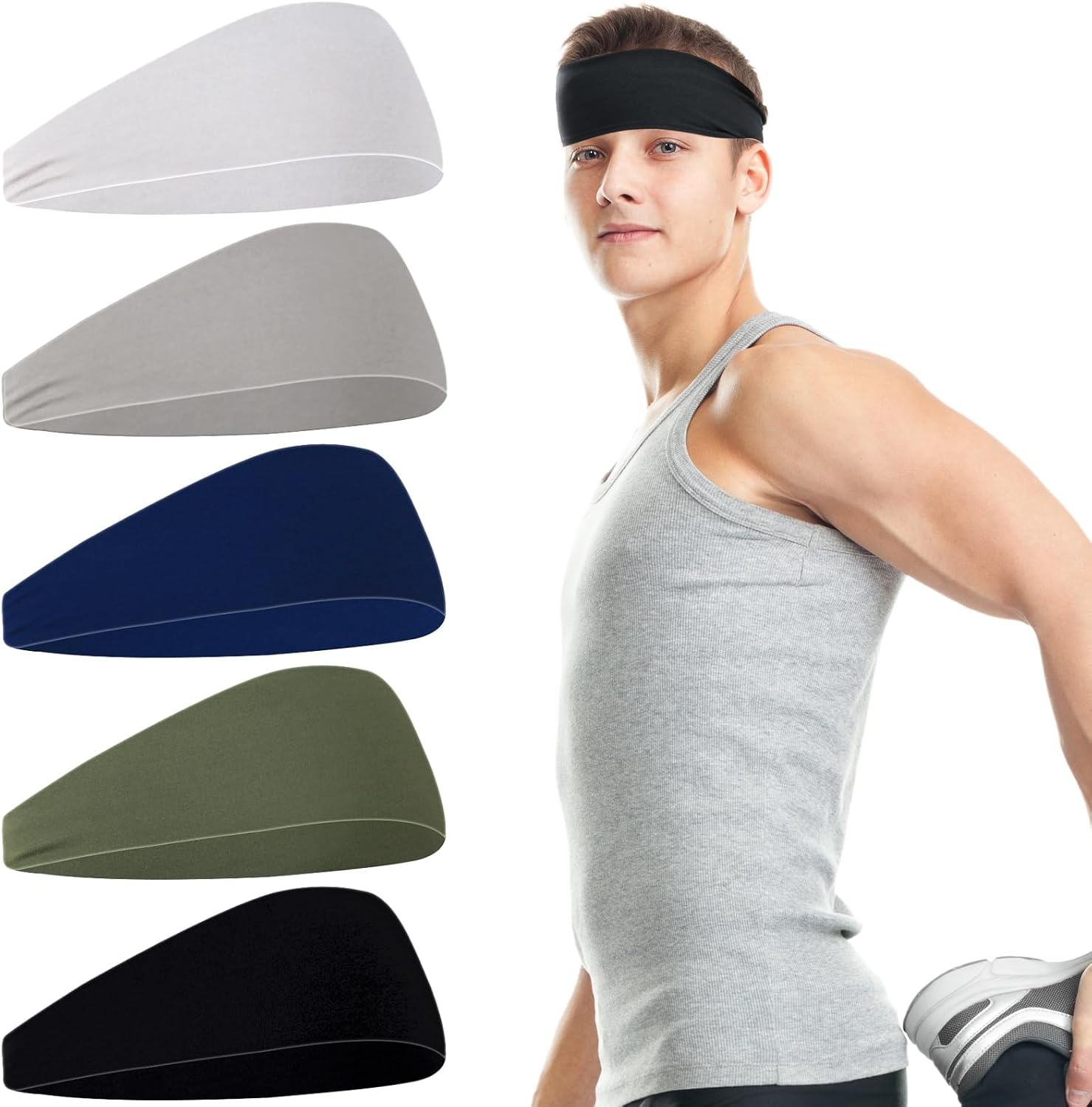 Sports Headbands for Men - 5pack Running Headband - Workout Bands - Moisture Wicking Headband for Running, Cycling, Yoga, Fitness(Unisex)