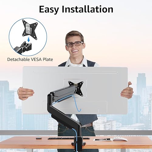 Miniatura 8 de MOUNTUP Soporte de monitor único para pantalla ultraancha de 17 a 43 pulgadas, soporta 6.6-33 libras, soporte de escritorio para brazo de monitor de