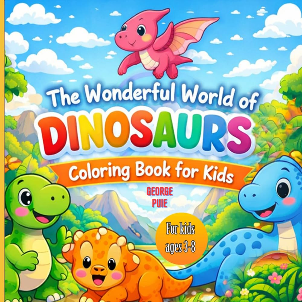 The Wonderful World Of Dinosaurs: A Fun Dinosaur Coloring Book for Kids Ages 3-8 | 48 Cute and Easy Dinosaur Coloring Pages