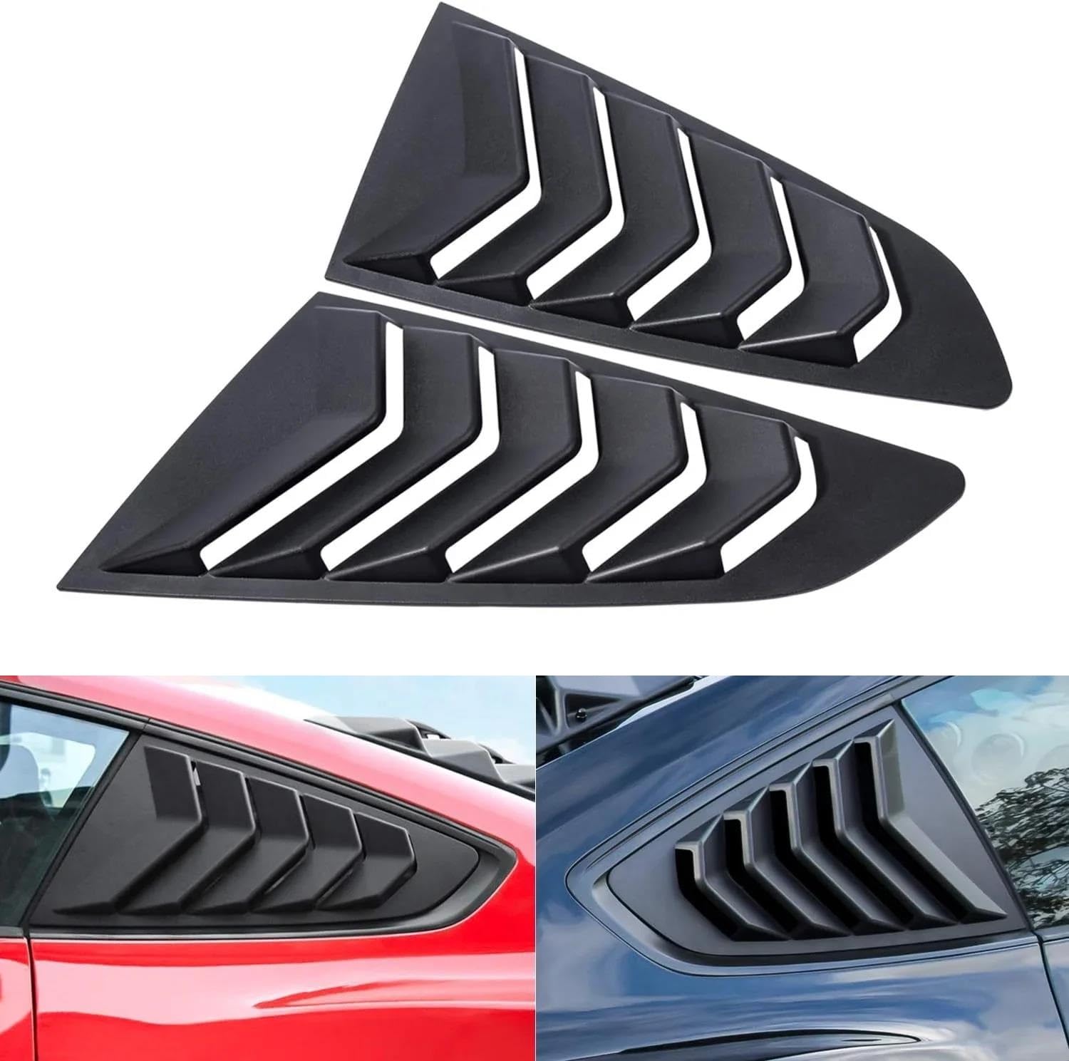 Arrière Voiture Pour Ford Mustang 2015-2020 Volet Côté Fenêtre Persienne Couverture Garniture Autocollant Évent Scoop Accessoires Voiture Queue Aile Noir Brillant ABS
