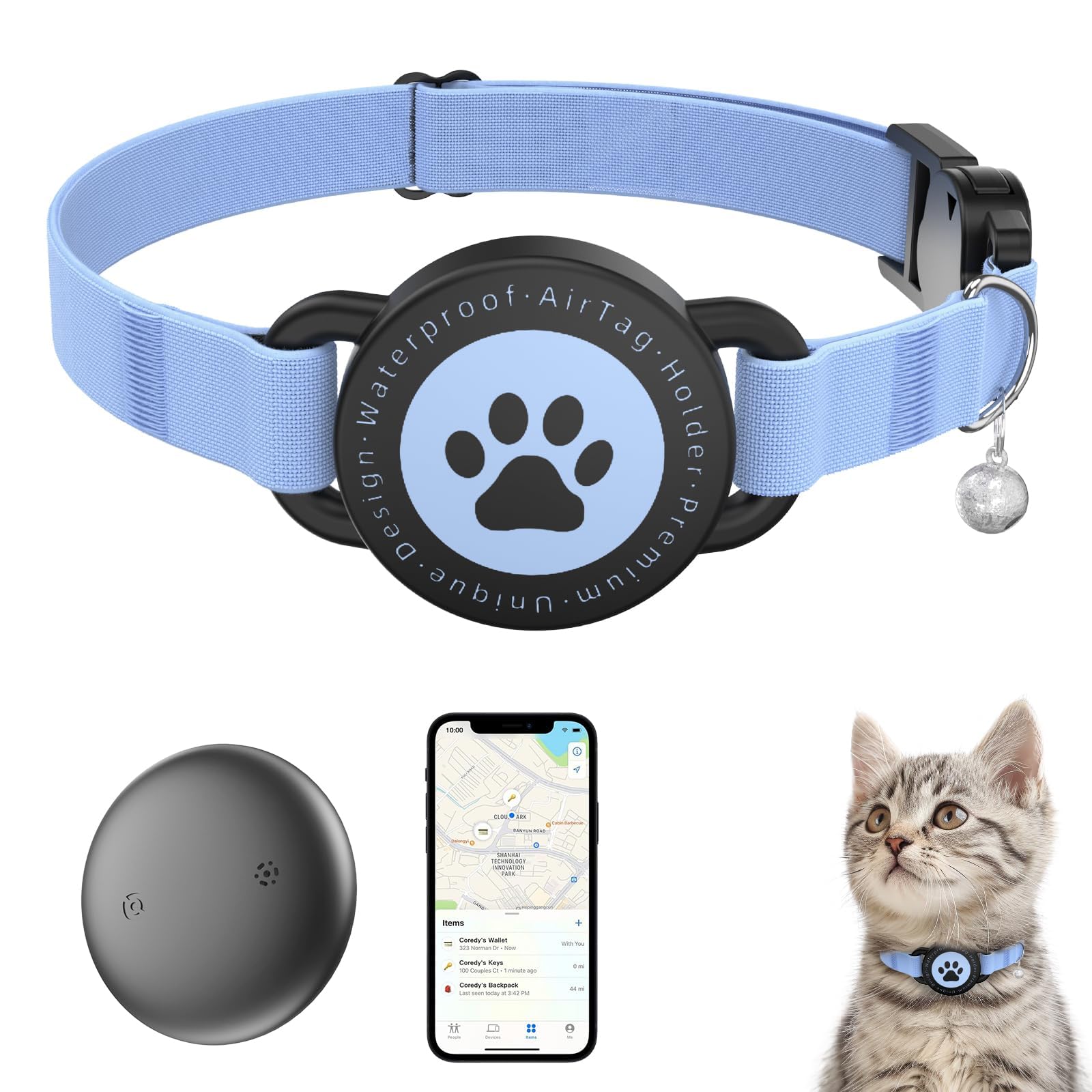Tracker pour chat - Dispositif de localisation du collier pour chat - Compatible avec iOS et Android