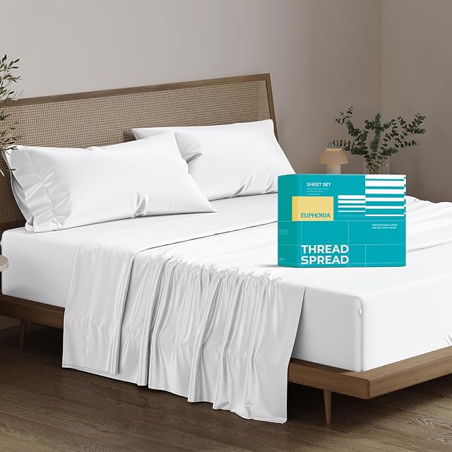 THREAD SPREAD - Jusqu'à 18 Pochette profonde - Sens de l'Egypte Premium - Coton extra-long - Sateen Weave, 800-Thread-count Roi 4-Piece Ensemble de feuilles ( blanc )